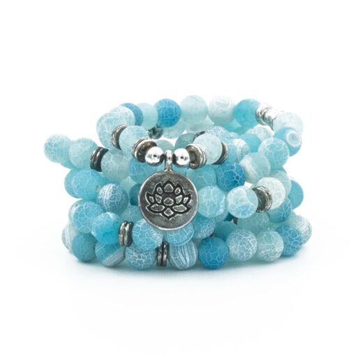 Blue Dragonvein 108 Mala 6 & 8mm Beads Natural Stone Bracelet Mala Prayer Beads OM Charm Meditation Necklace