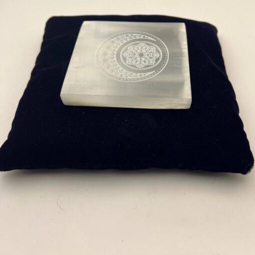 Selenite Square Moon Mandala Plate: Lunar Harmony & Sacred Charging (3x3 Inch)