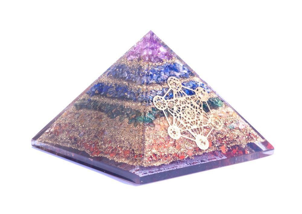 Layered 7-Chakra Sacred Geometry Orgonite Pyramid: The Universal Alignment Masterpiece (3.5-Inch Base) - Image 3