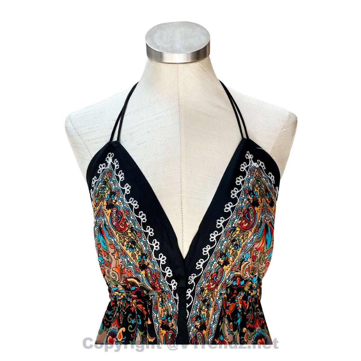 Hand-Printed Jamawar Short Scarf Halter Dress - Image 32