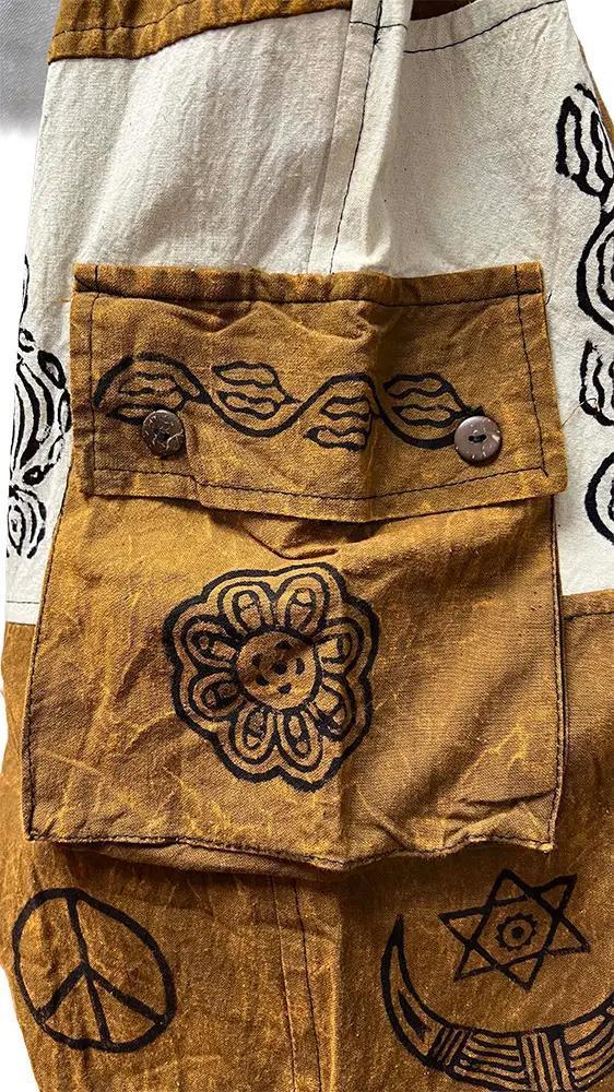 Brown Mushroom Patchwork Open Bottom Boho Pants - Image 7