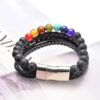 7 Chakra Volcanic Lava Stone Magnetic Therapy Leather Bracelet 7 Chakra Yoga Magnet Buckle Bracelet Unisex VTrendz