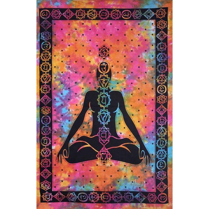 7 Chakra Wall Hanging Handmade Cotton Tapestry 84" x 54" inch - Image 2
