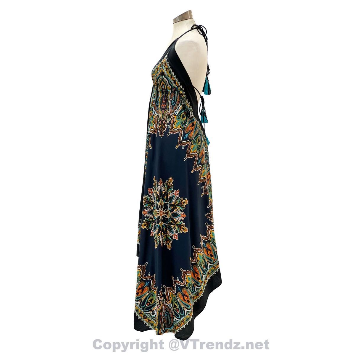 Jamawar Scarf Dress Dori with Halter Neck & Back Ties - Image 33