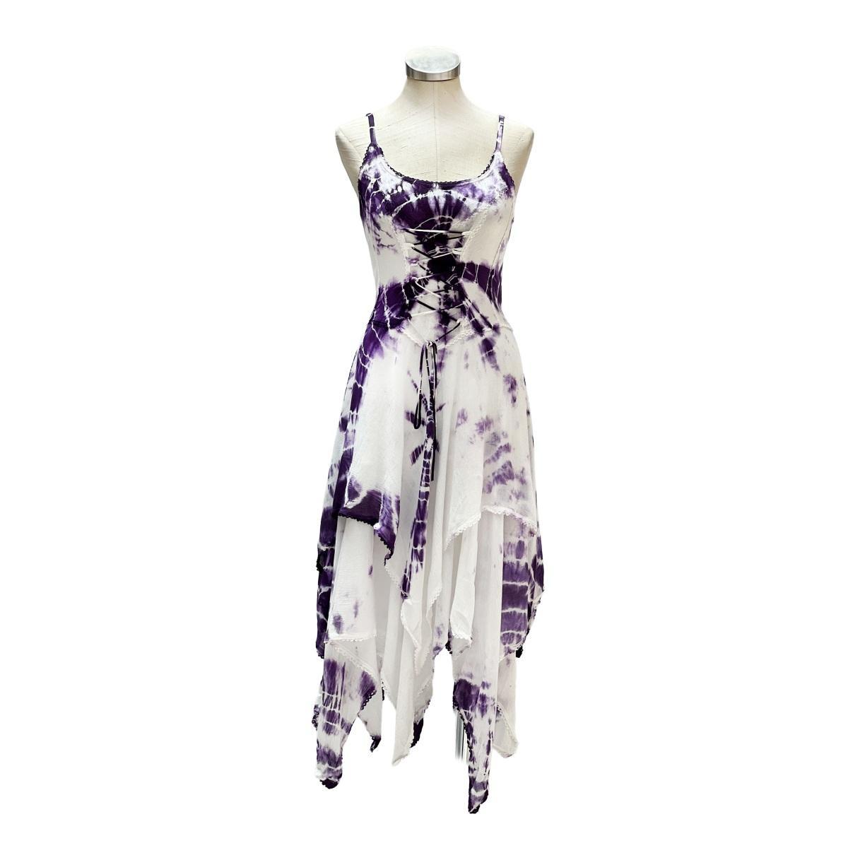 2 Layer Tie Dye Handkerchief Dress with Front Corset & Adjustable Straps - Image 6