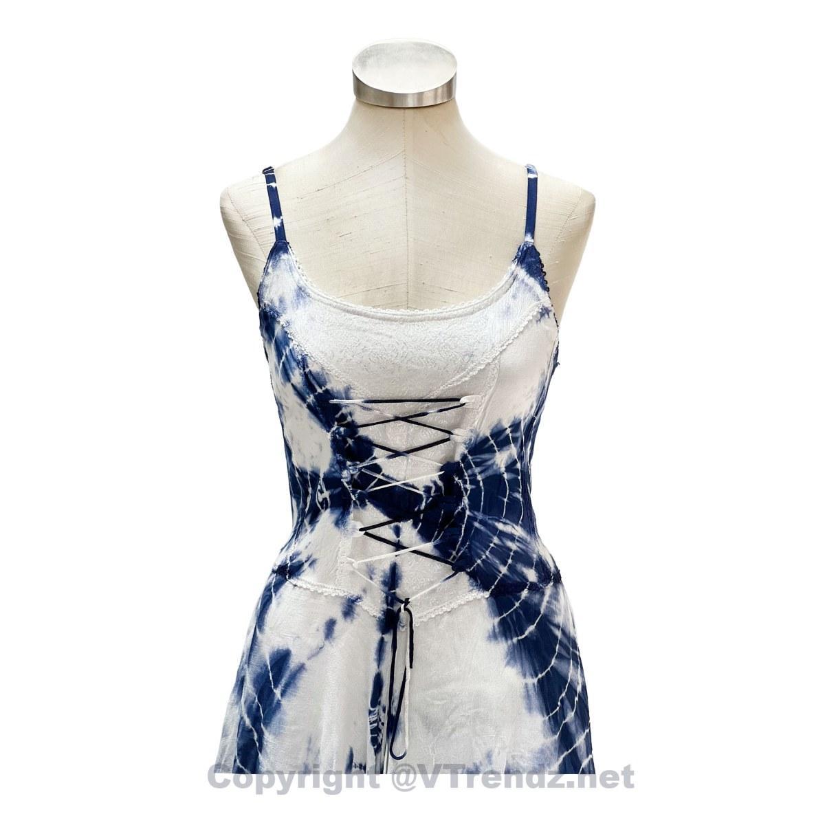 2 Layer Tie Dye Handkerchief Dress with Front Corset & Adjustable Straps - Image 2