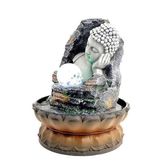 Resting Buddha with LED Crystal Antique Resin Tabletop Waterfall Fountain