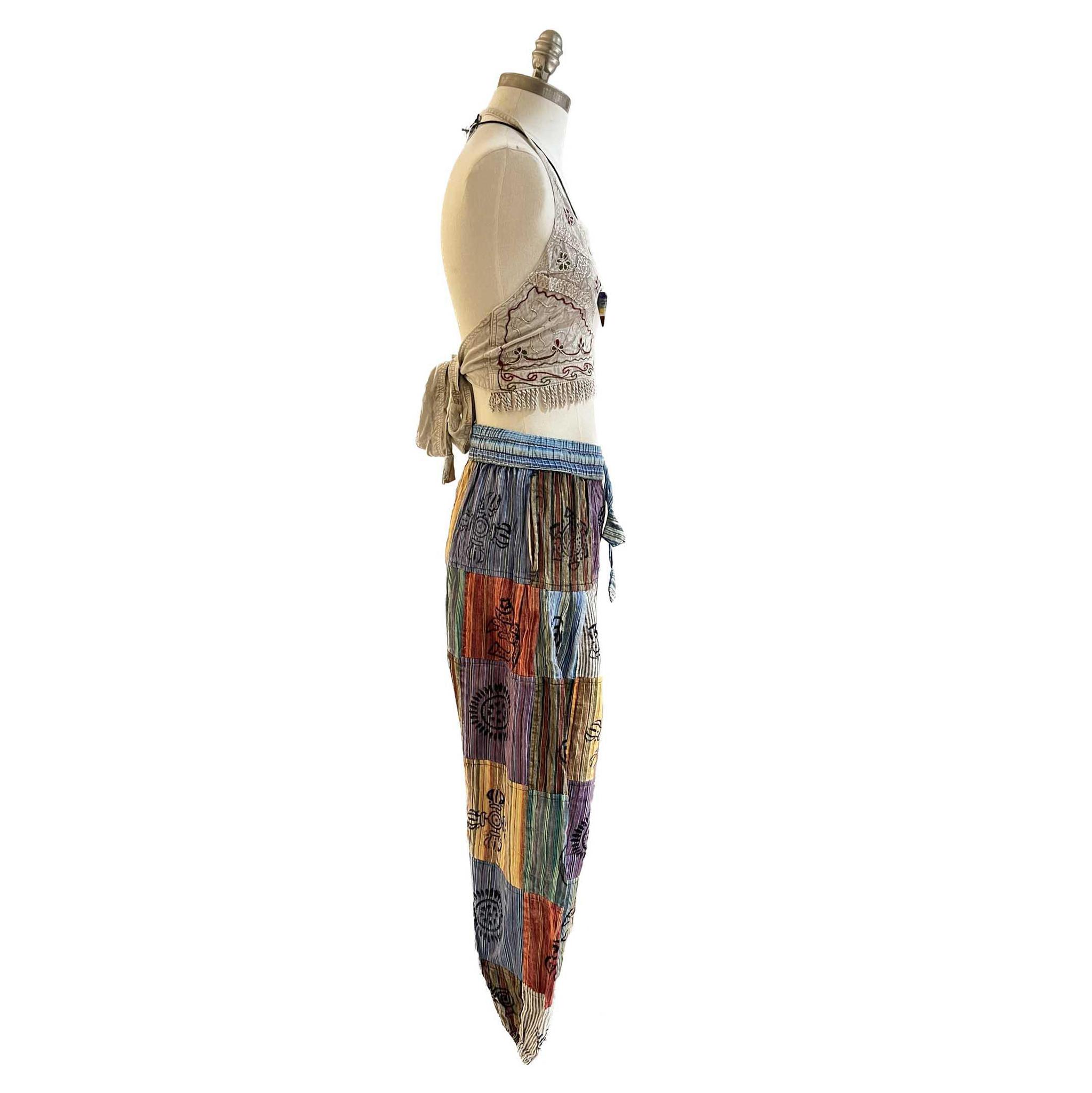 Striped Pleated Sacred Symbol Elastic Bottom Pants - Image 2