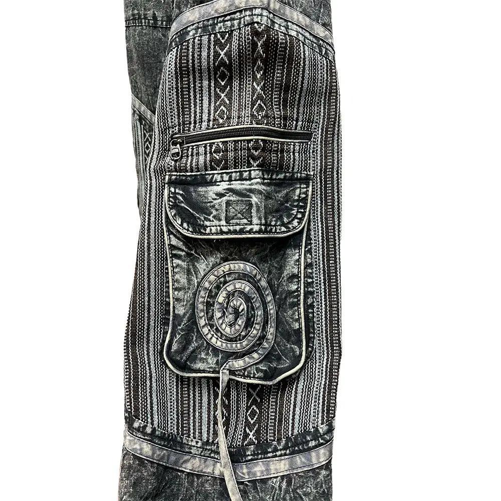 Mineral Washed Black Knee Patch Elastic Bottom Pants - Image 4