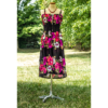 Flower Printed Straight Hem Black Base Summer Dress One Size Fits Most, Beach Wear, Casual Hibiscus Flower Printed Adjustable Sundress - Image 2