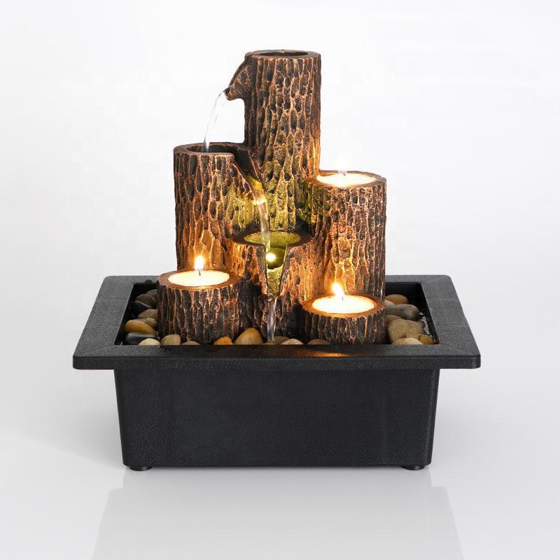 5 Pillars with LED Candles option Antique Resin Tabletop Waterfall Fountain 23*17.5*23 cm - Image 5
