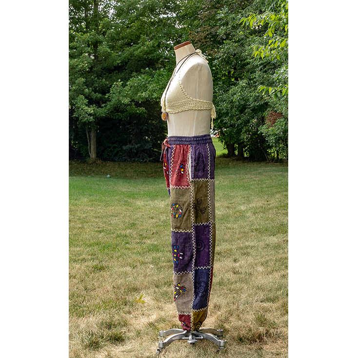 Plain Threadwork Boho Patch Elastic Bottom Pants - Image 2