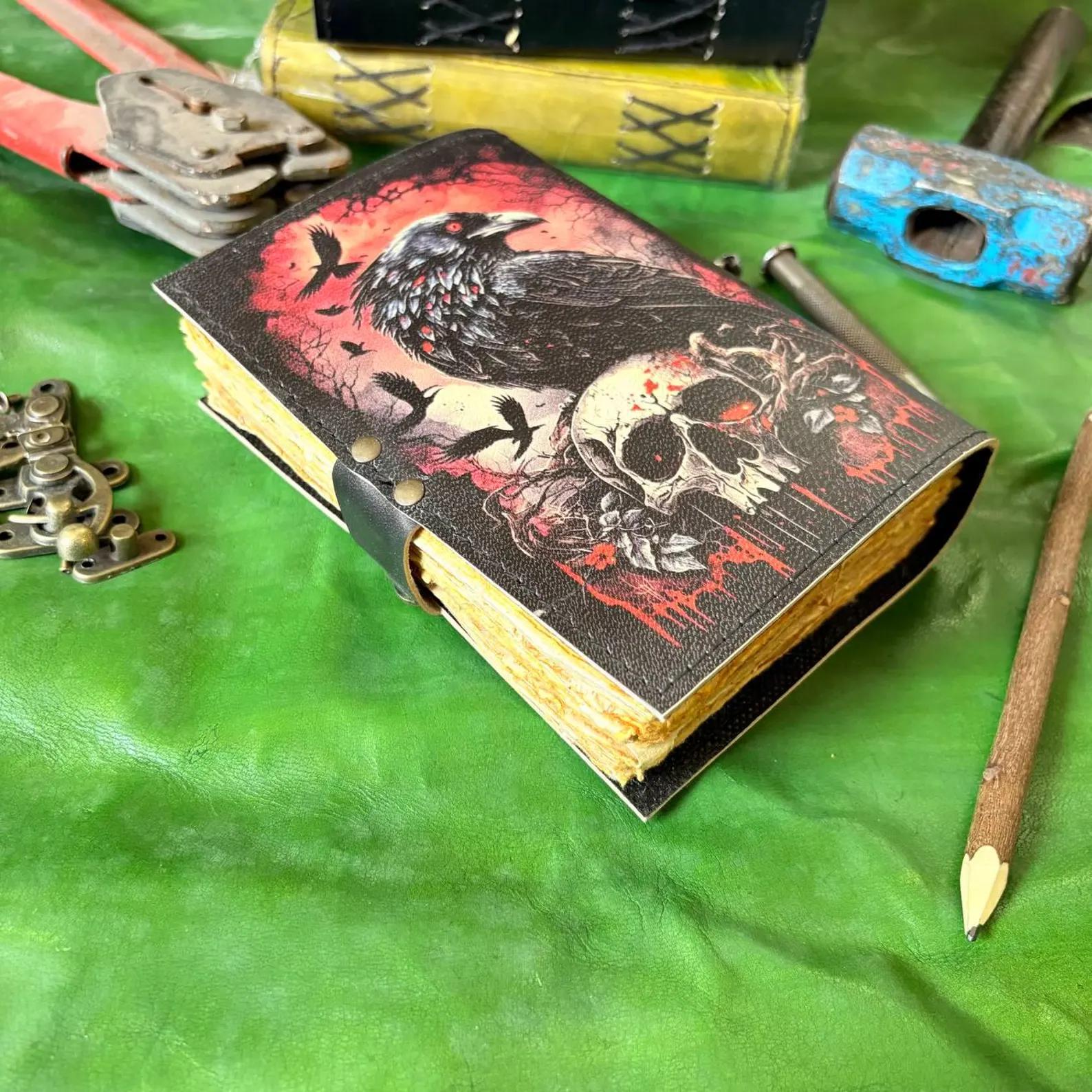 Midnight Raven & Skull Leather Journal | Grimoire of Shadow and Sight - Image 3
