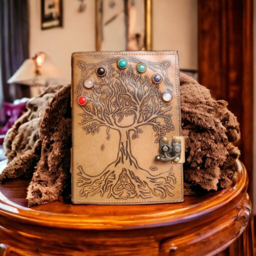 Seven Chakra Tree of Life Leather Grimoire | Journal of Balance