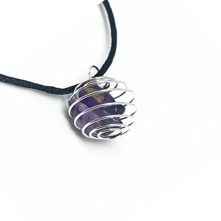 Cage with Amethyst Pendant Necklace Natural Crystals For Energy Balancing, Meditation, Reiki, Healing Approx. 2cm Pendant - Image 2