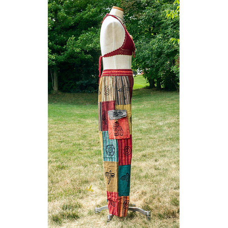 Plain Striped Boho Patch Box Pants Trouser with Print and Brush Strokes Boho Harem Pants Unisex Patchwork Pant 100 % Cotton Trendy Bohemian Yoga Gypsy Handmade Trousers - Image 2