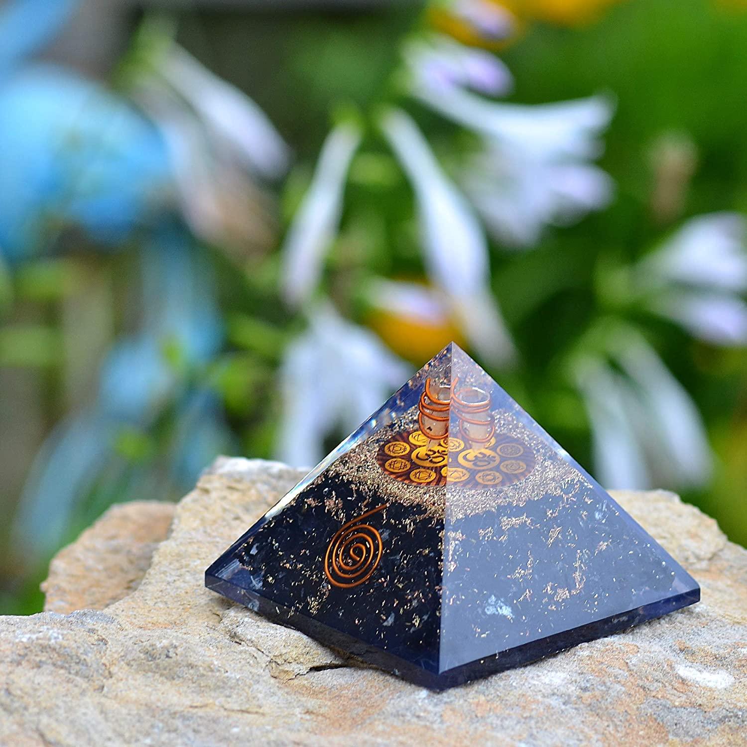 Black Tourmaline Absolute Shield Pyramid: Sacred Om & 7-Chakra Alignment Matrix (3x3x4 Inch) - Image 2