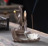 2 Hands w/Lotus Backflow Incense Holder Waterfall Incense Burner, Reflux Burner, Handmade Ceramic, Home Decor for Meditation, Mini-Zen Experience 15.5*8.5*18 cm - Image 5