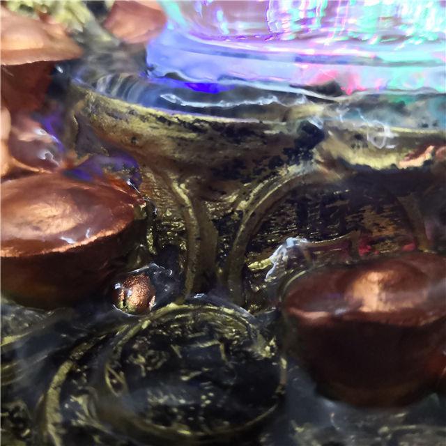Lucky Buddha Fountain Copper Colored with Gold Coins, Rolling Crystal Ball & LED Antique Resin Tabletop Mini Waterfall Fountain 16 cm*16 cm*20 cm - Image 3