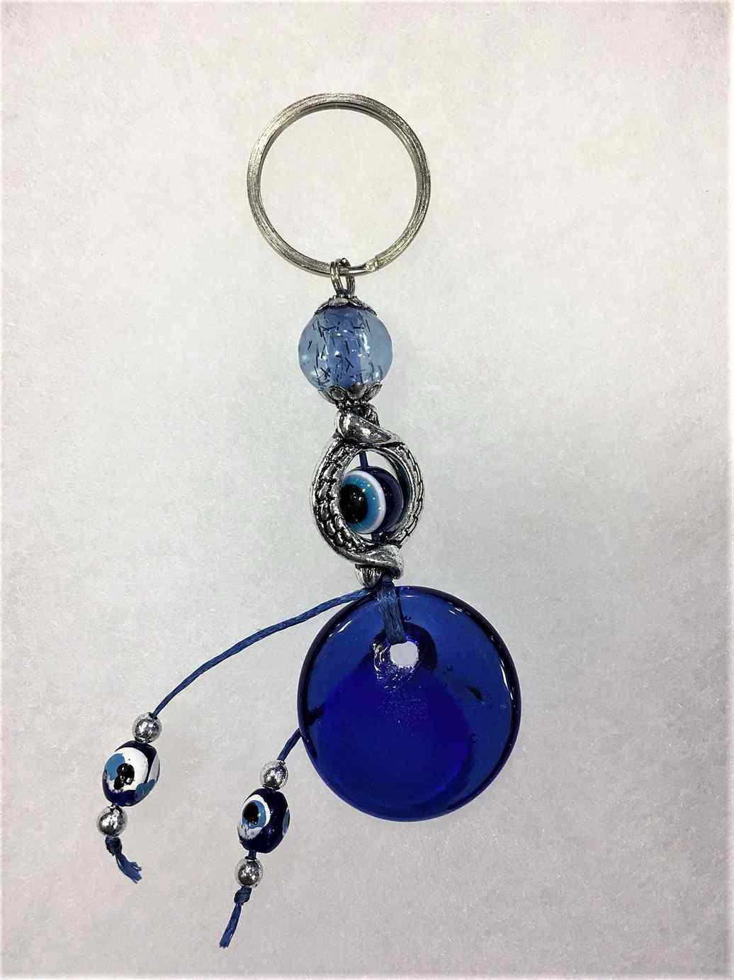 Blue Metalised Keychain with Evil Eye for Protection and Goodluck - Image 2