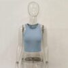 Solid Blue Crop Top Ribbed Pattern 95% Cotton 5% Spandex VTrendz