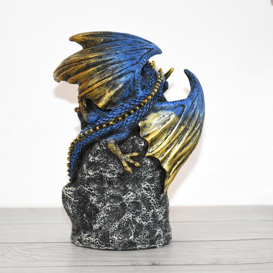 Dragons with Crystal Cave and LED Light Ceramic Backflow Incense Holder Waterfall Incense Burner, Reflux Burner, Handmade Ceramic, Home Décor for Meditation, Mini-Zen Experience Size: 12.5*9*17 cm - Image 3