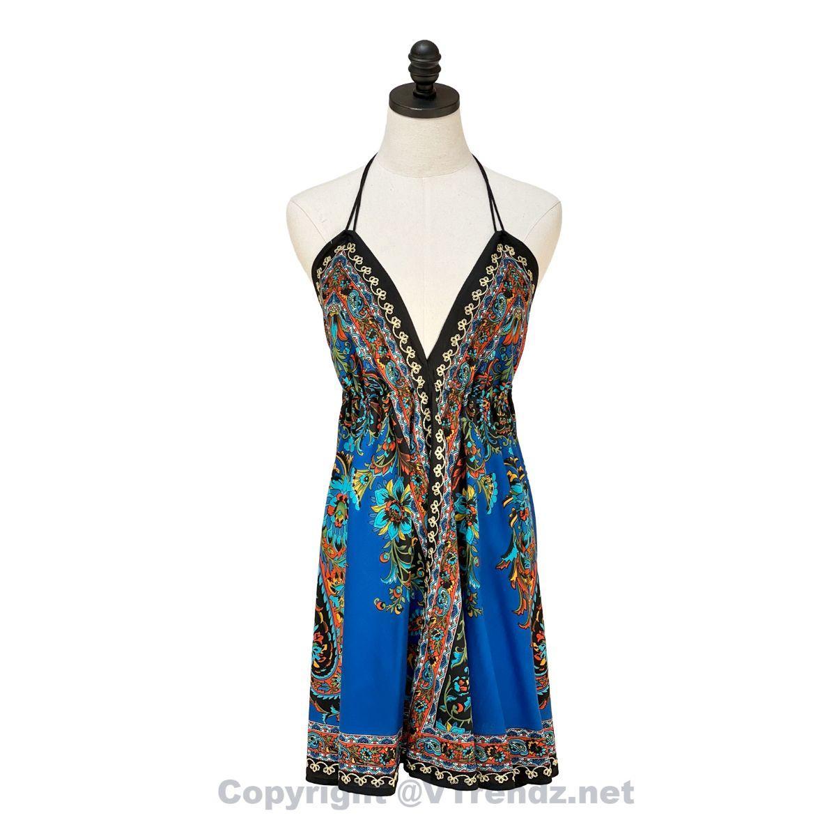Hand-Printed Jamawar Short Scarf Halter Dress