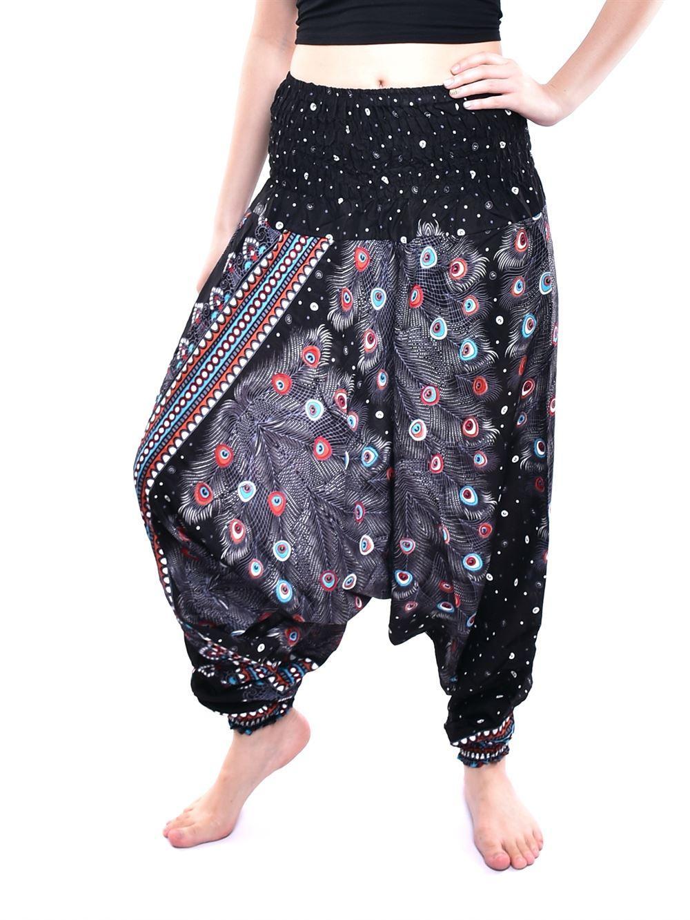 Thai Aladdin Harem Pants Jumpsuit Printed Pant with Elastic & Draw String; Aladdin / Harem Pants, Boho Pants, Unisex, Yoga / meditation Bohemian Pants or Jumpsuit or Halter neck Dress