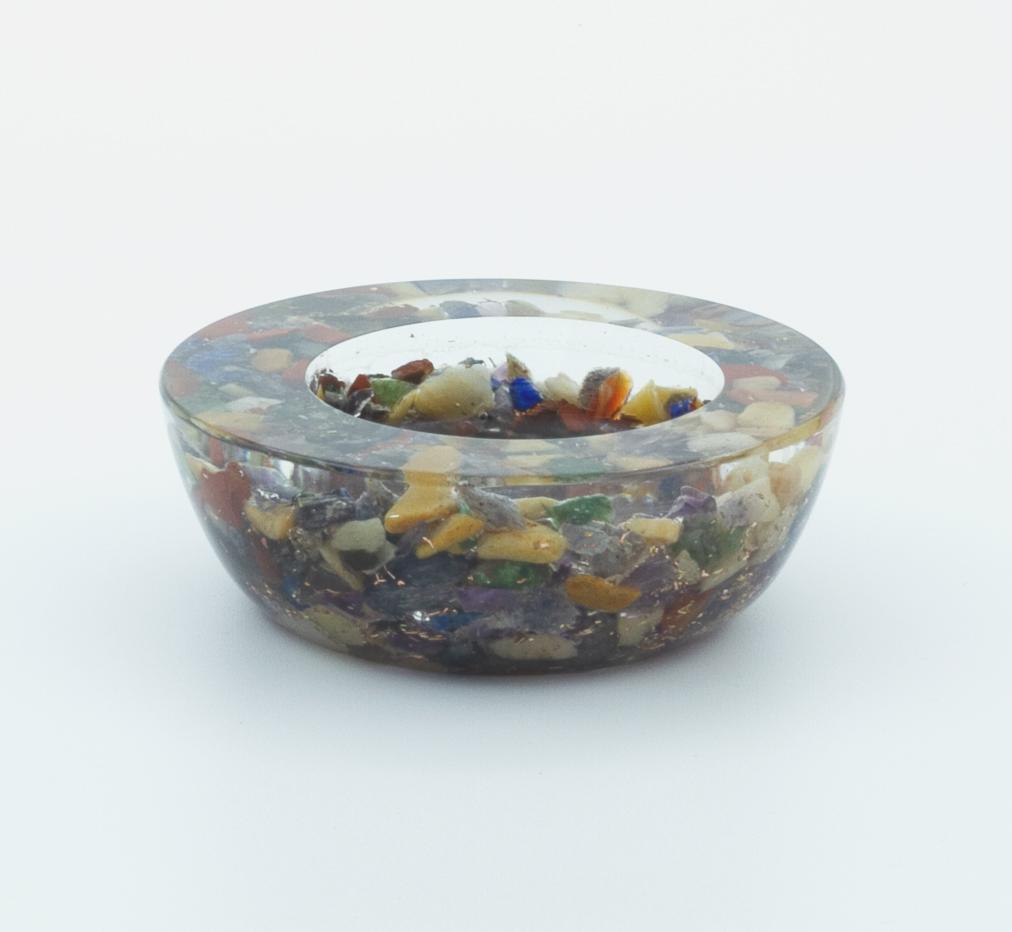7-Chakra Crystal Orgone Candle Holder/ Natural Stone Crystal Candle Stand for Tealight Candles 2.8 x 7 x 2.5 cm