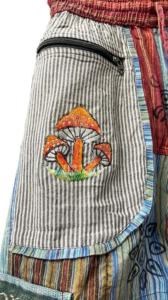 Boho Front Pocket Sun Moon Mushroom Patchwork Cargo Pants - Image 4