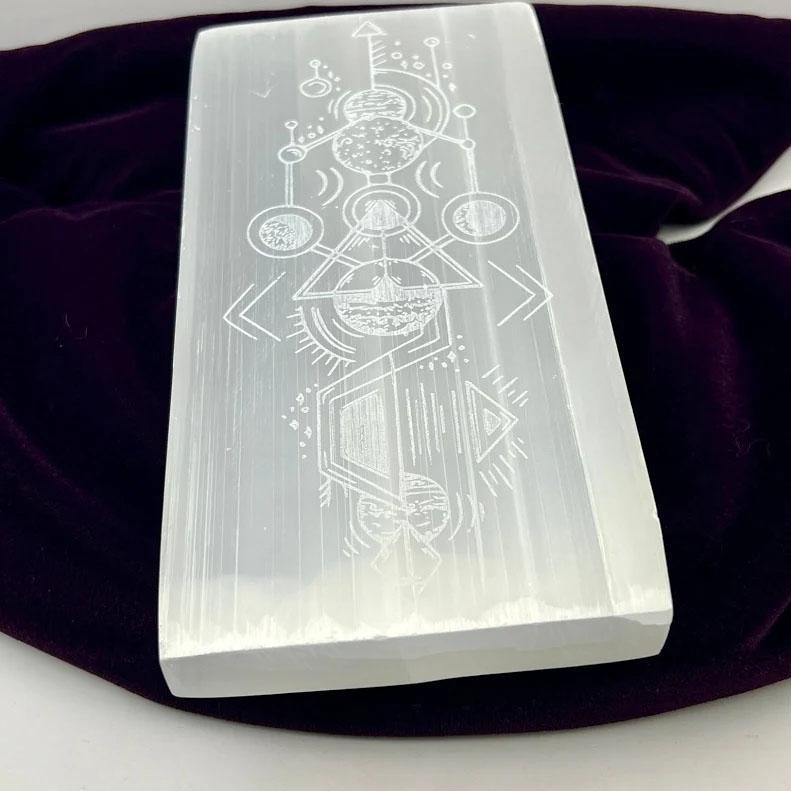 Selenite Engraved Charging Plate: Solar System & Cosmic Alignment (8 Inch) - Image 3