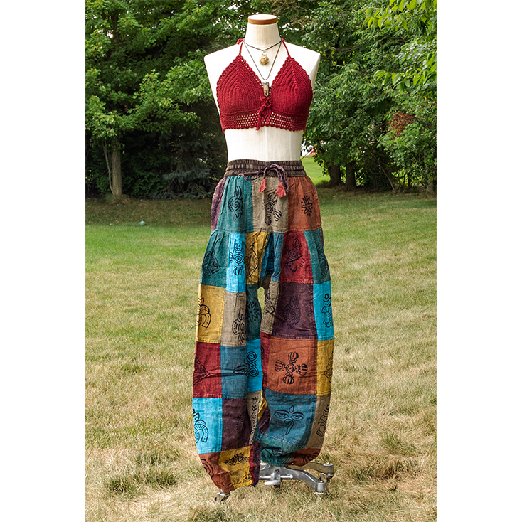 Plain Pleated Sacred Symbol Elastic Bottom Pants