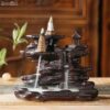 Retro Ceramic Double Cone Backflow Incense Holder Waterfall Incense Burner, Reflux Burner, Handmade Ceramic, Home Decor for Meditation, Mini-Zen Experience 15.5*7.5*13 cm VTrendz