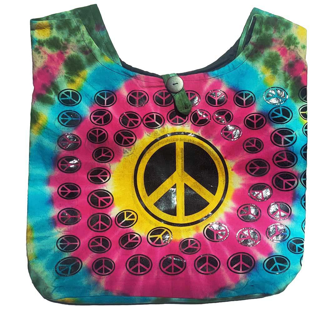 Tie Dye Bohemian Hobo Hippie Bag with Peace Sign