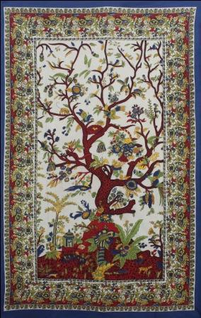 TOL White Base Multi Poster Wall Hanging Handmade Cotton Tapestry 40"x30" inch