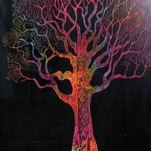 Celtic Fall Tree Black Base Tie dye Wall Hanging Handmade Cotton Tapestry 84"x54" inch