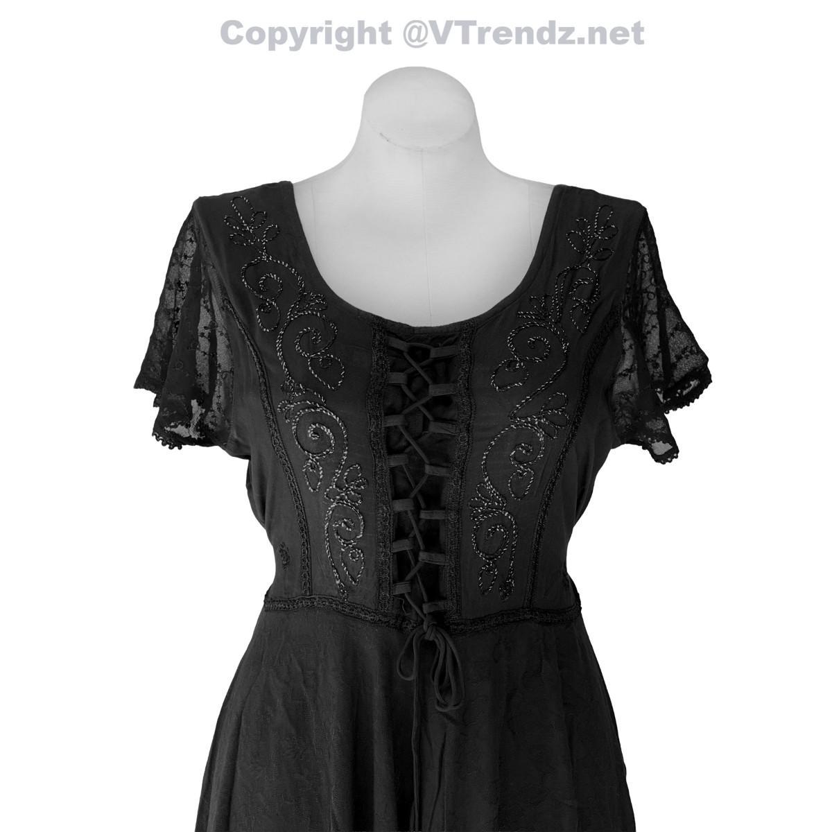 Short Sleeves Victorian Style Corset Dress with Lace & Floral Threadwork - Image 21