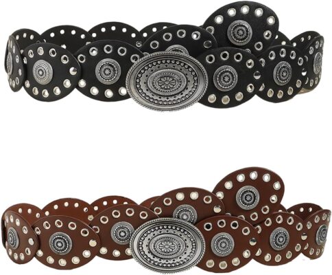 Women Boho Designer Grommet Oval Belt