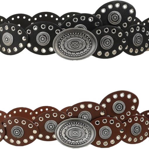 Women Boho Designer Grommet Oval Belt