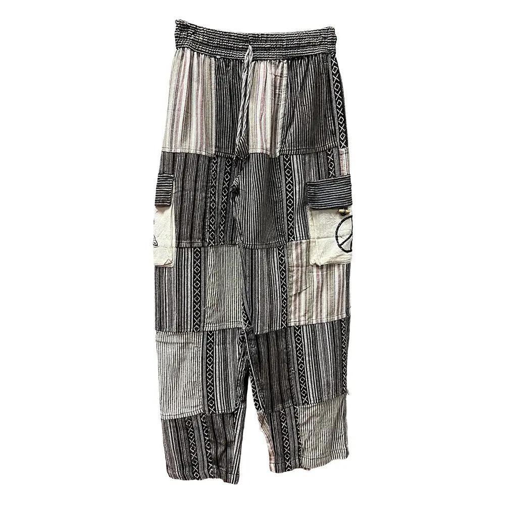 Black & White Cosmic Sign Patchwork Open Bottom Pants