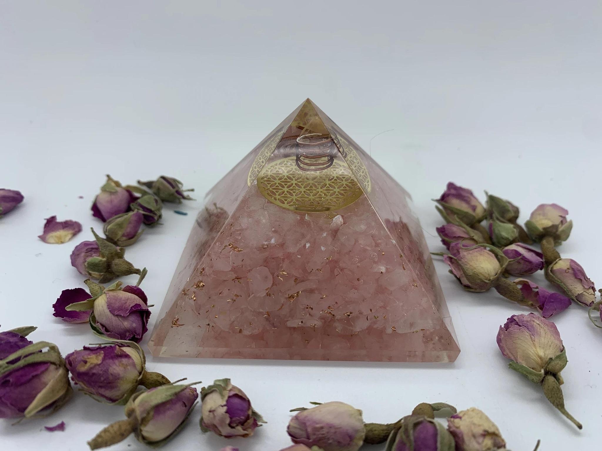 Rose Quartz Radiance Pyramid: Sacred Flower of Life & Kundalini Awakening Engine (3-Inch)