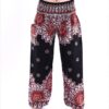 Black & Crimson Flower Print Smocked Harem Pants VTrendz