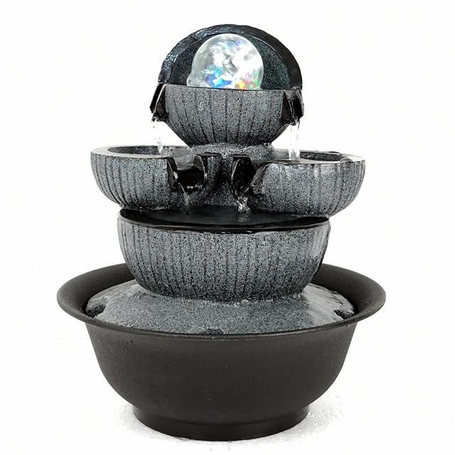 3-Tier LED Crystal Ball Water-Basket Antique Resin Tabletop Waterfall Fountain