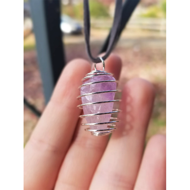 Cage with Amethyst Pendant Necklace Natural Crystals For Energy Balancing, Meditation, Reiki, Healing Approx. 2cm Pendant