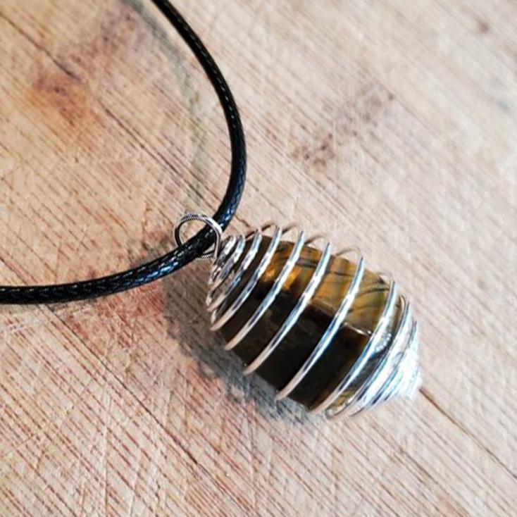 Cage with Tiger Eye Pendant Necklace Natural Crystals For Energy Balancing, Meditation, Reiki, Healing Approx. 2cm Pendant