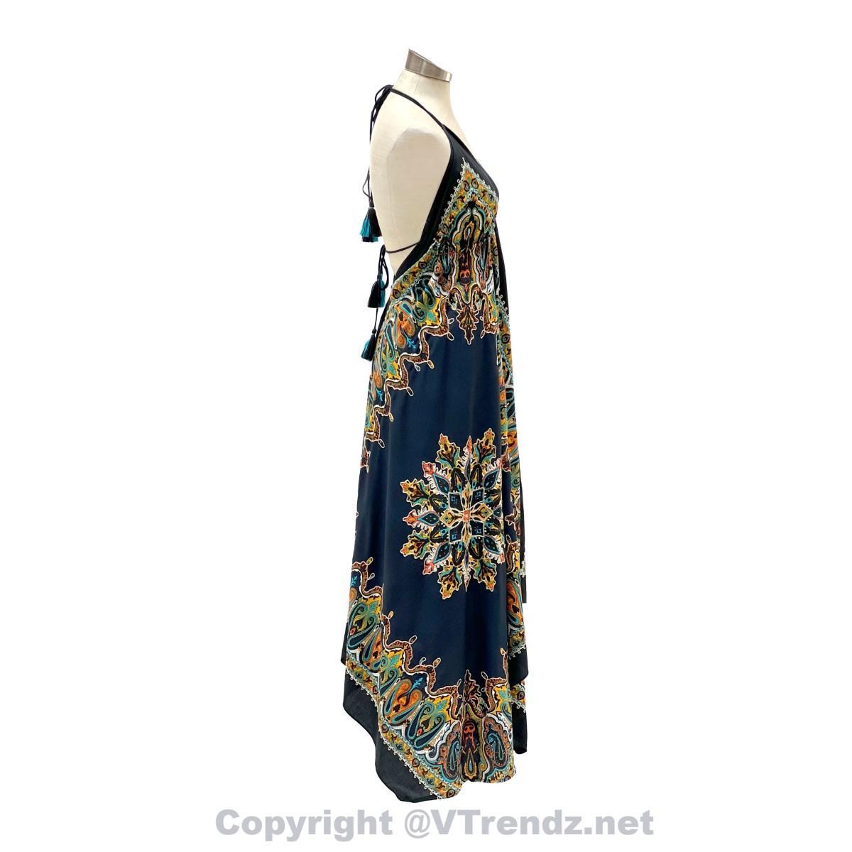 Jamawar Scarf Dress Dori with Halter Neck & Back Ties - Image 31