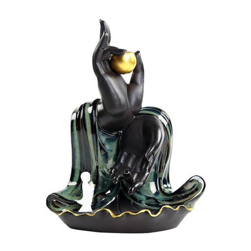Hand w/Monk Backflow Incense Holder Waterfall Incense Burner, Reflux Burner, Handmade Ceramic, Home Décor for Meditation, Mini-Zen Experience Size: 10*10*21.8 cm