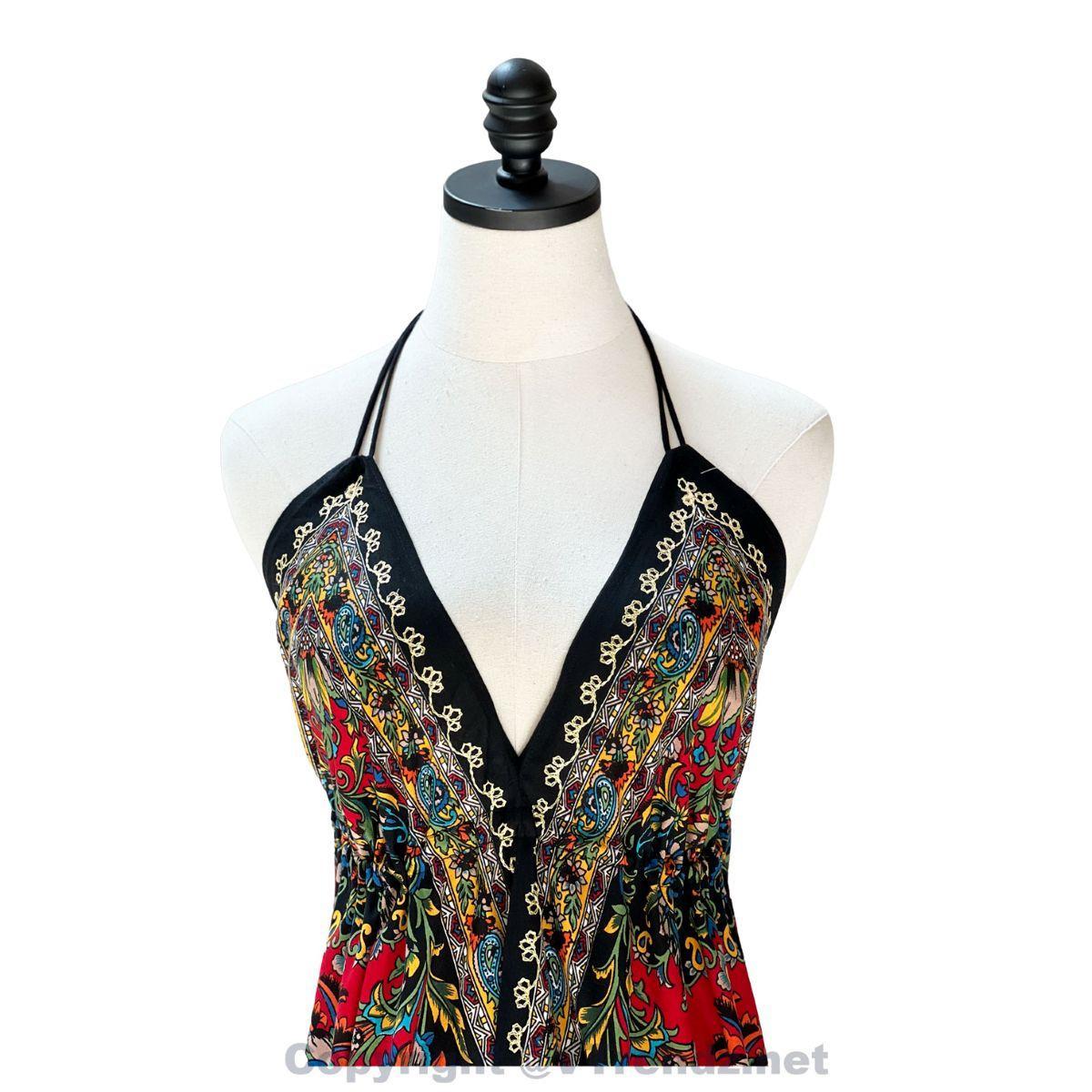 Hand-Printed Jamawar Short Scarf Halter Dress - Image 37