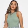 Solid Sage Crop Top Ribbed Pattern 95% Cotton 5% Spandex VTrendz