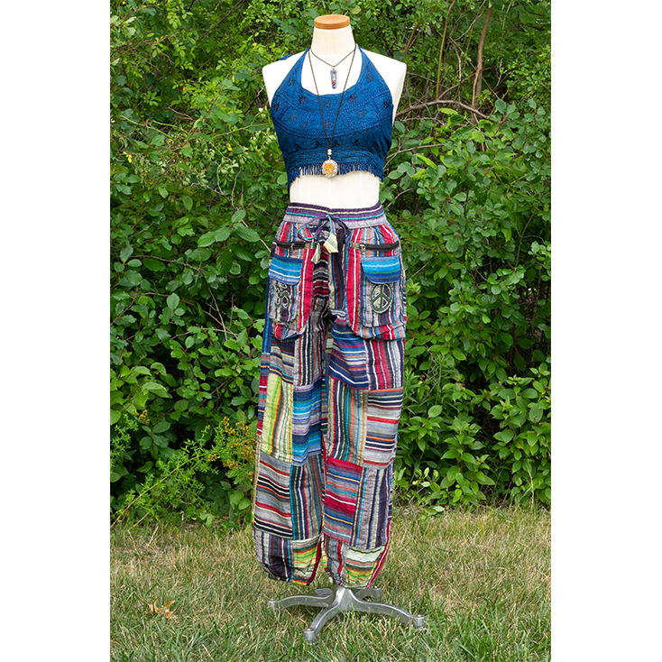 Striped Nepal Boho Harem Patch Pants